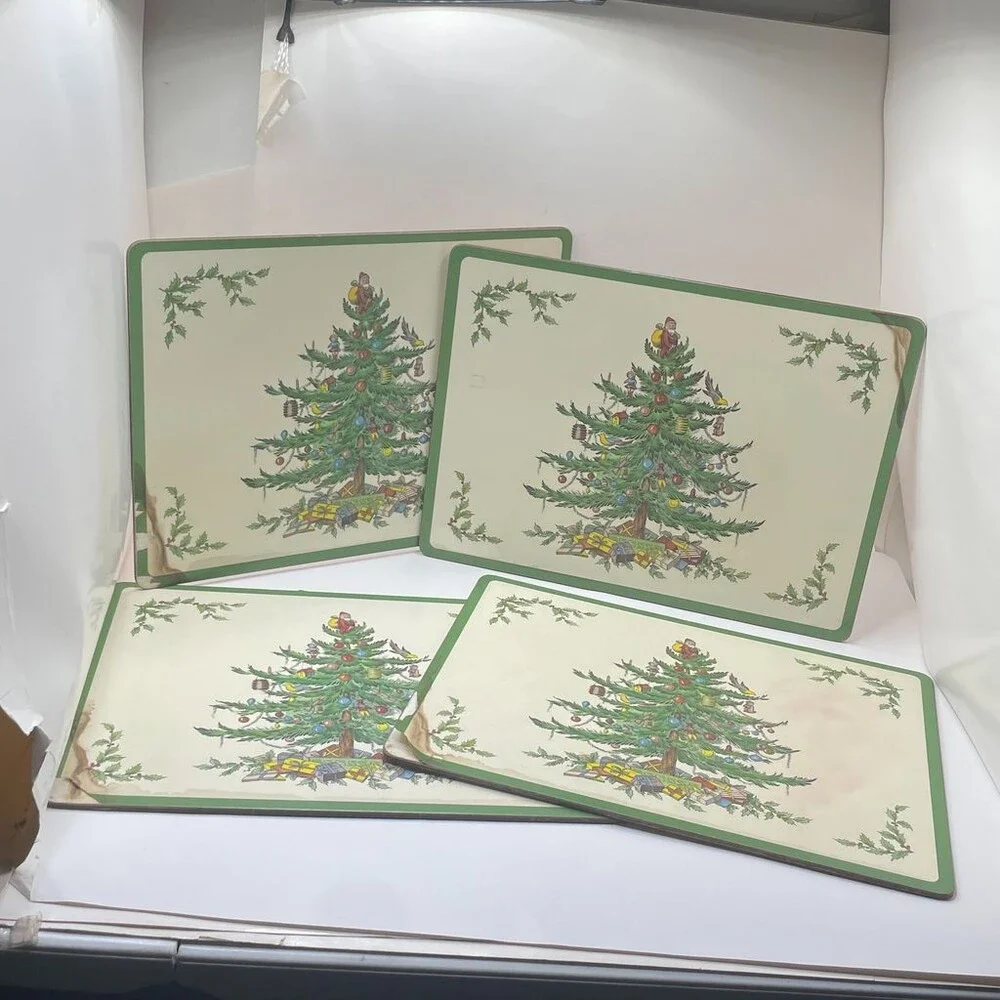 Christmas Tree Pimpernel Spode Set of 4 Cork-Backed Placemats Green Border